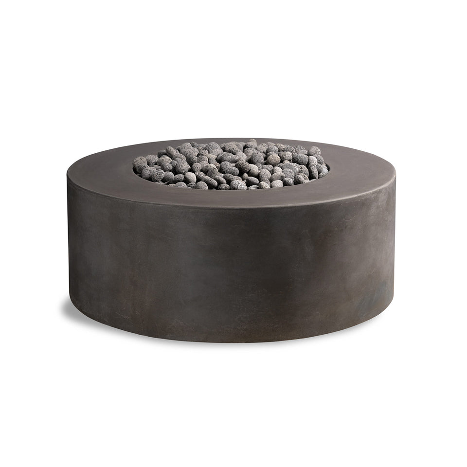 Cylinder Concrete Firepit - Pewter Rolled Lava Rock