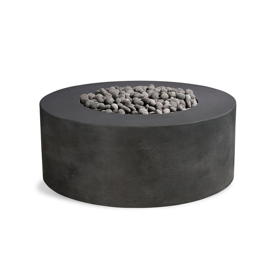Cylinder Concrete Firepit - Zinc Rolled Lava Rock